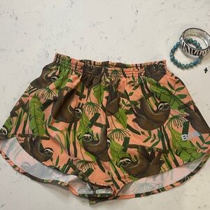 BOA Women's Athletic Shorts - Green and Pink Sloth Print